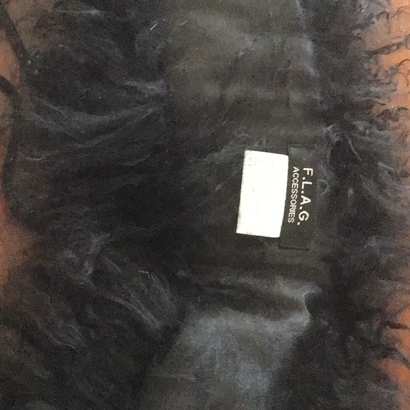 F.L.A.G. Accessories - F.L.A.G. NWOT Black Mongolian Lamb Scarf/Pom-Poms